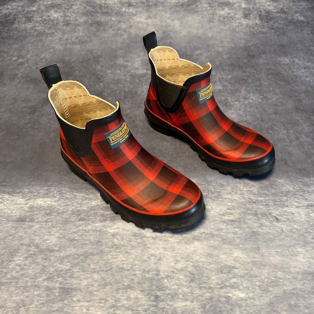 Pendleton Womens Red Buffalo‎ Plaid Chelsea Rain Boots Rubber Size 7 Waterproof